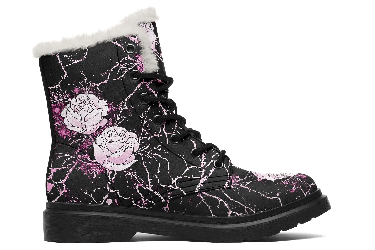 Amethyst Kintsugi Rose Winter Boots - Warm Micro-Suede Doc-Style Boots Lined with Vegan Wool