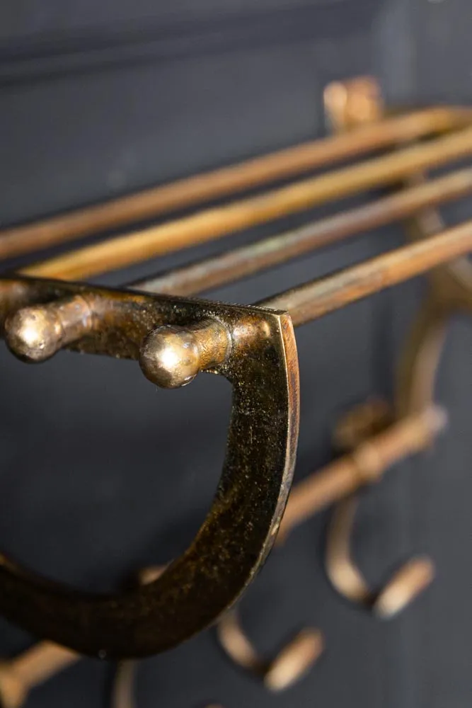 Antique Gold Luggage Rack With Coat Hooks