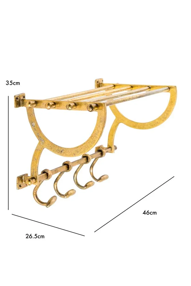 Antique Gold Luggage Rack With Coat Hooks