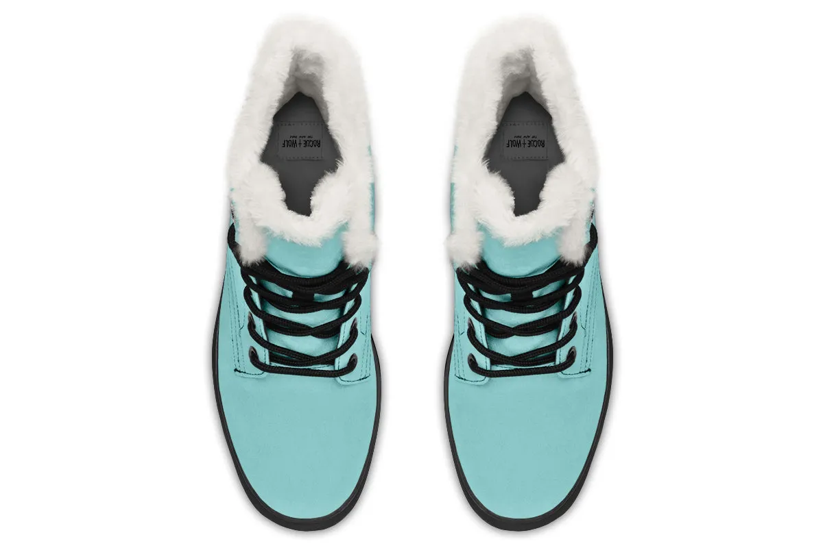 Aqua Mist Winter Boots - Warm Micro-Suede Doc-Style Boots Lined with Vegan Wool