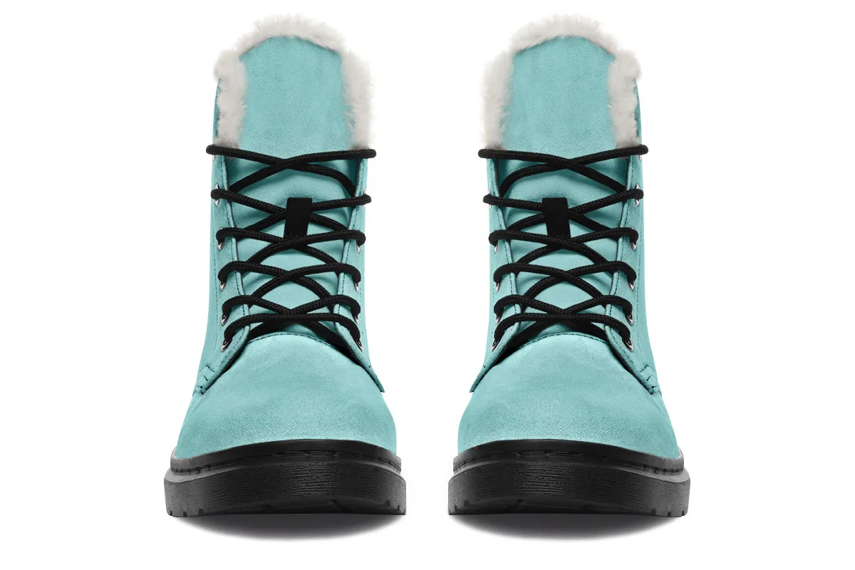 Aqua Mist Winter Boots - Warm Micro-Suede Doc-Style Boots Lined with Vegan Wool