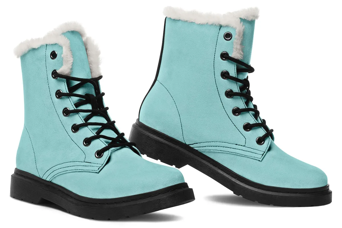 Aqua Mist Winter Boots - Warm Micro-Suede Doc-Style Boots Lined with Vegan Wool