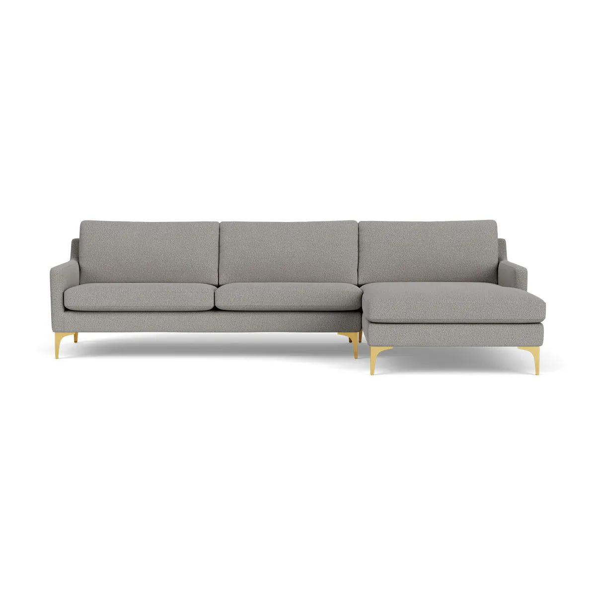 Astha Boucle Right Chaise Sofa (Brass Metal, Warm Grey)