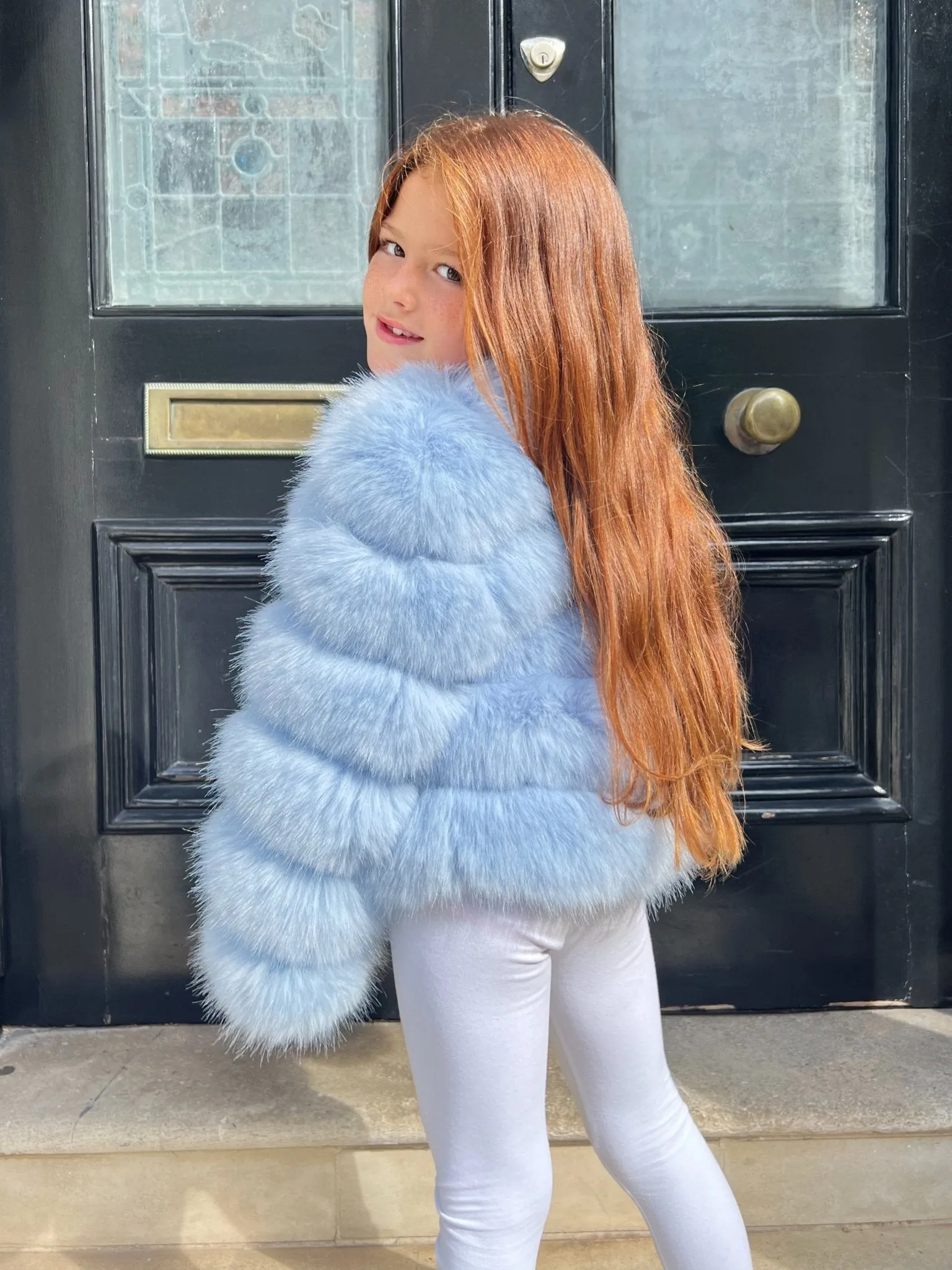 Baby Blue Childrens Faux Fur Coat