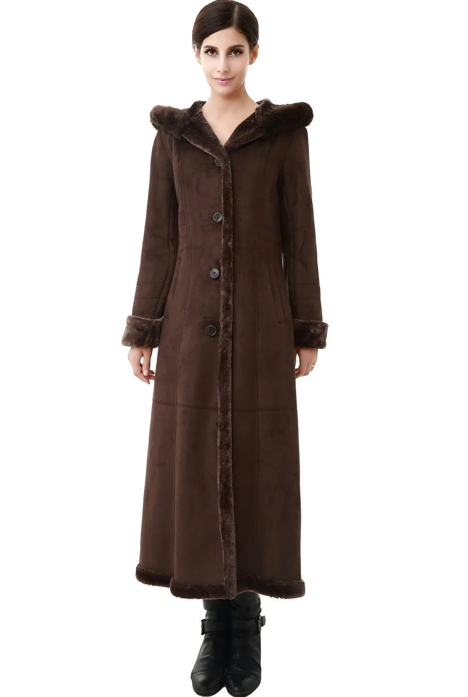 BGSD Women's "Pauline" Hooded Faux Shearling Maxi Coat