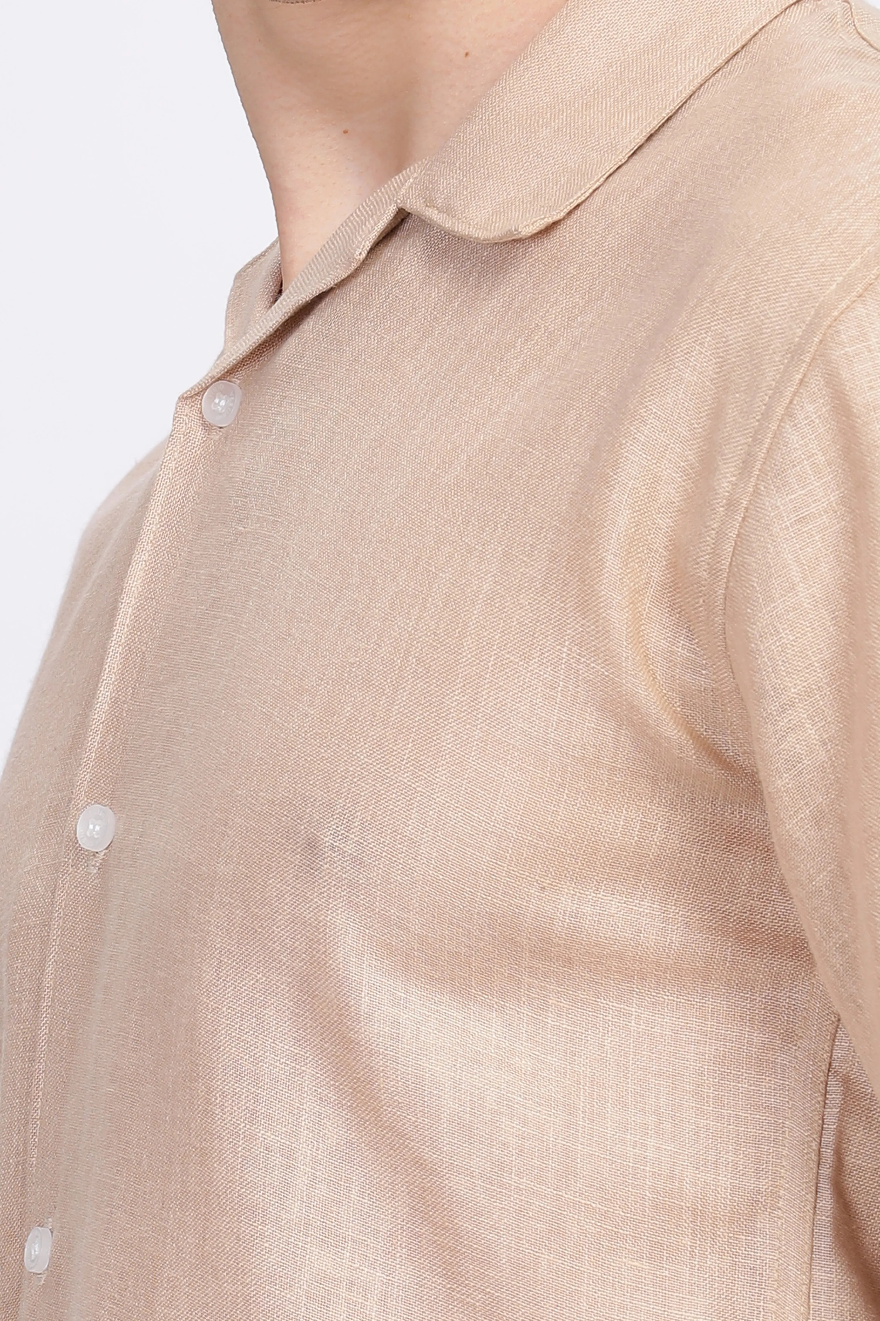 Biege half sleeve linen shirt for men