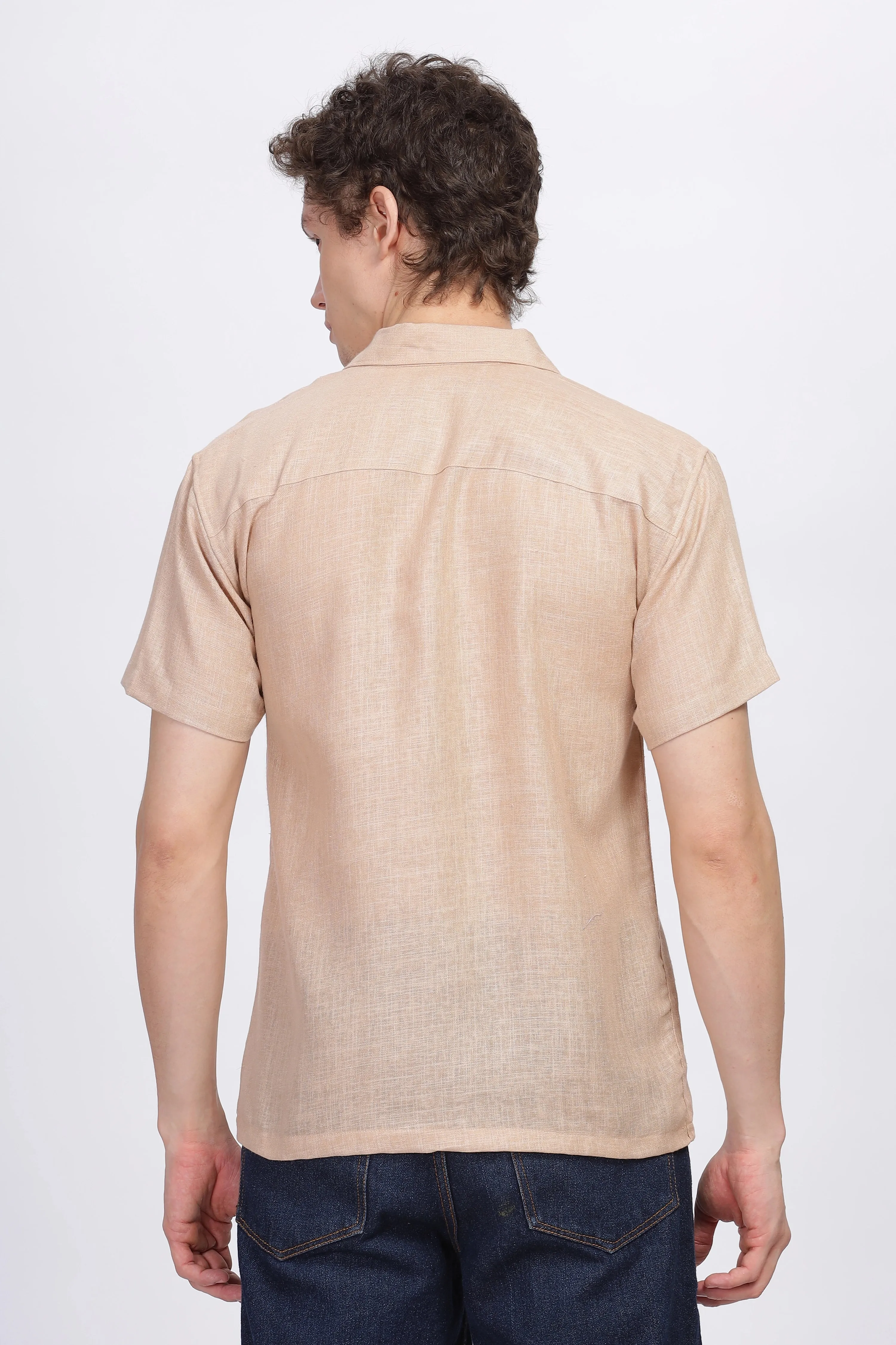 Biege half sleeve linen shirt for men