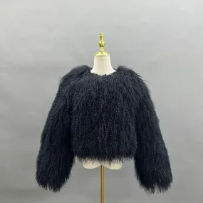 Black Luxury Mongolian Lamb Fur Coat