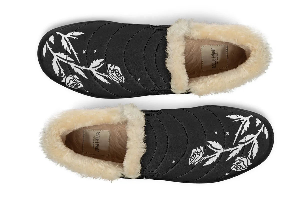 Black Widow Winter Sneakers - Warm & Easy Slip-On Shoes Lined with Vegan Wool with Anti-Slip Soles