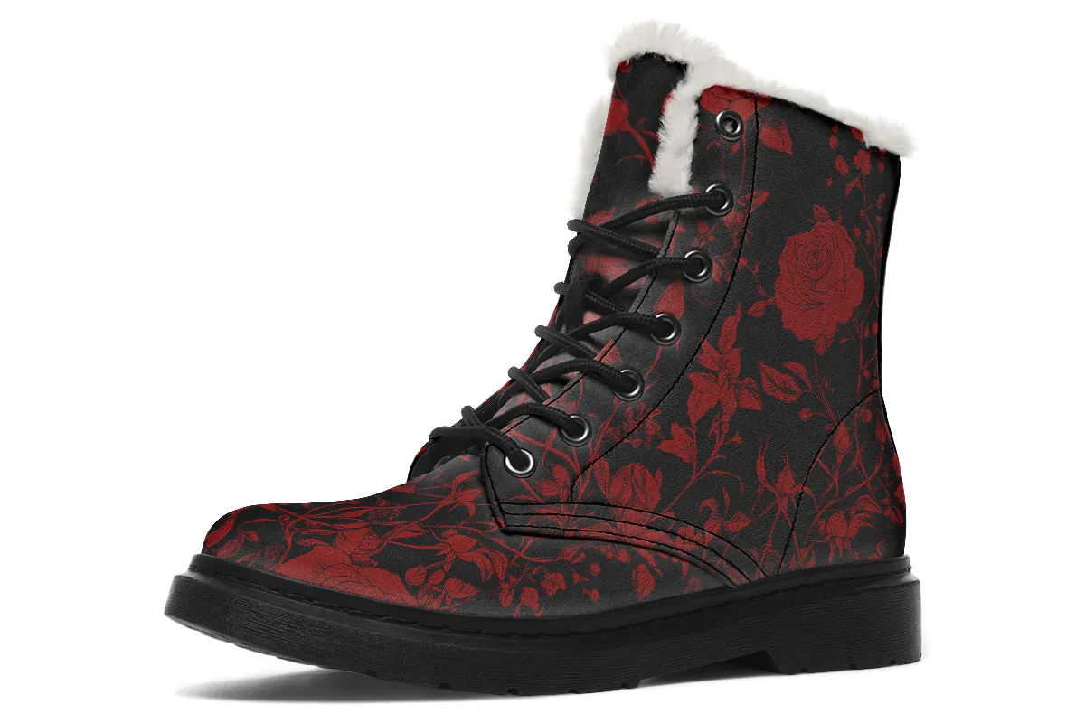 Blood Rose Romance Winter Boots - Warm Micro-Suede Doc-Style Boots Lined with Vegan Wool