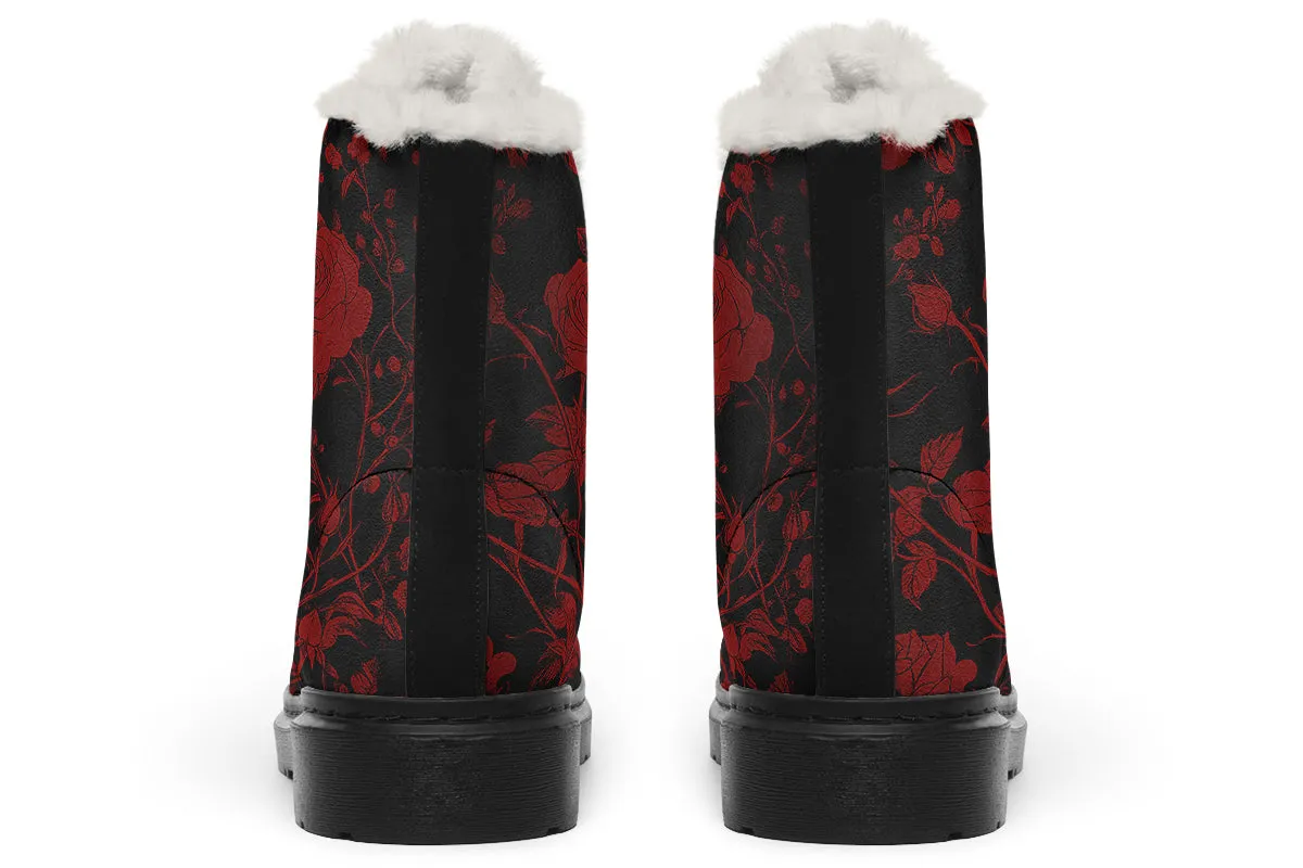 Blood Rose Romance Winter Boots - Warm Micro-Suede Doc-Style Boots Lined with Vegan Wool