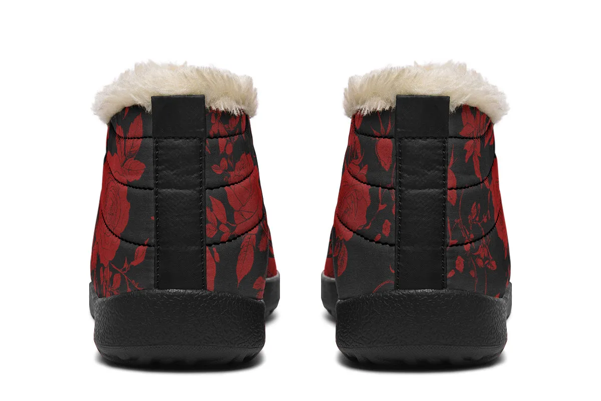 Blood Rose Romance Winter Sneakers - Warm & Easy Slip-On Shoes Lined with Vegan Wool with Anti-Slip Soles