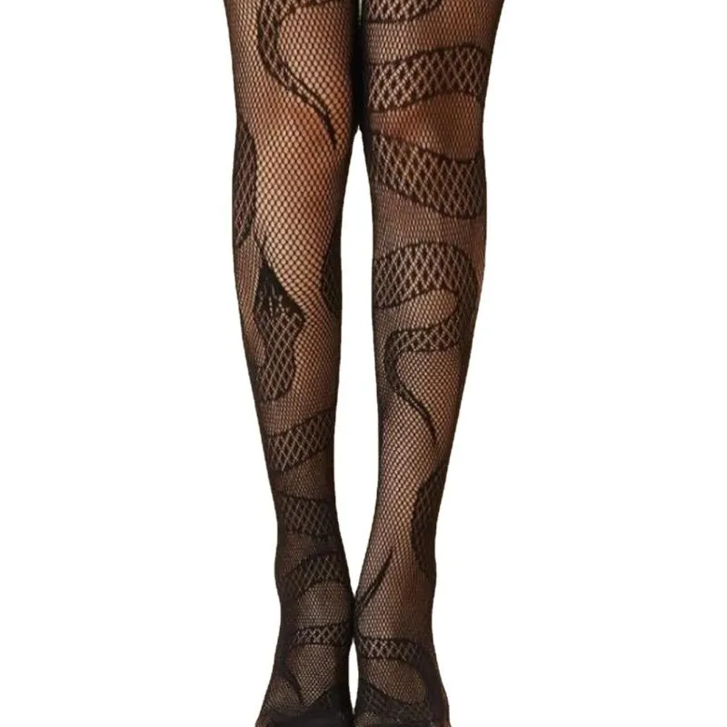 Causal Black Snake Pattern Hollow Out Stockings