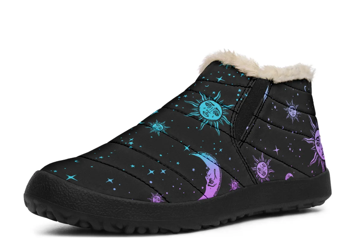 Celestial Pastel Winter Sneakers - Warm & Easy Slip-On Shoes Lined with Vegan Wool with Anti-Slip Soles