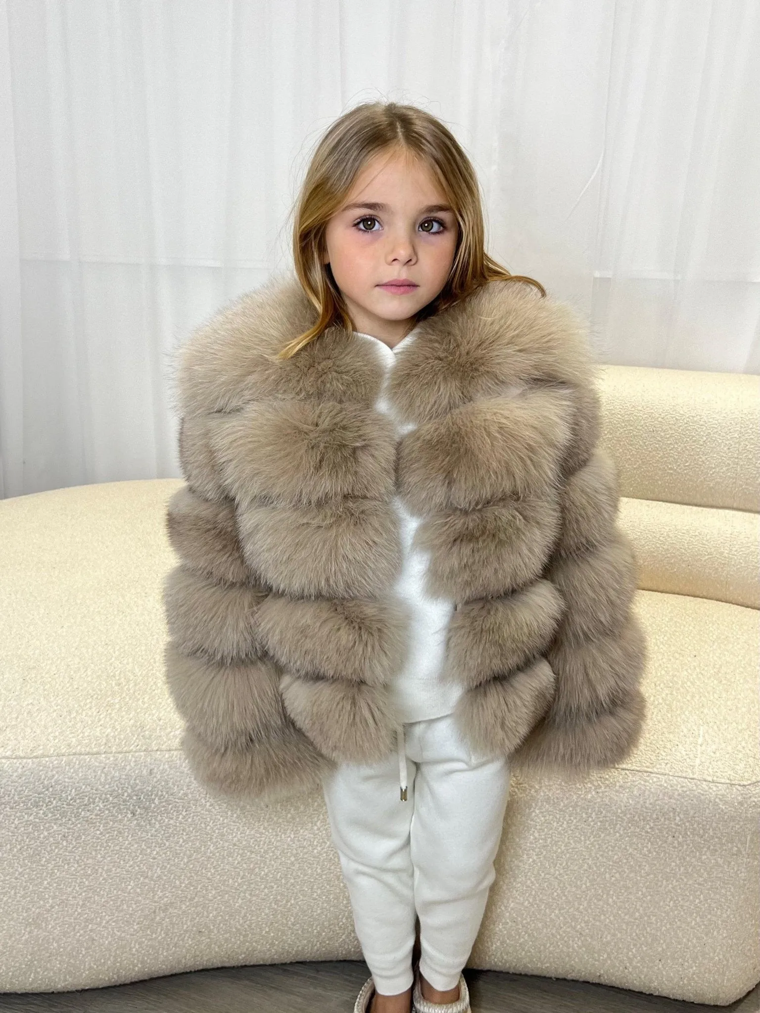 Childrens Dark Beige Luxury Fur Coat