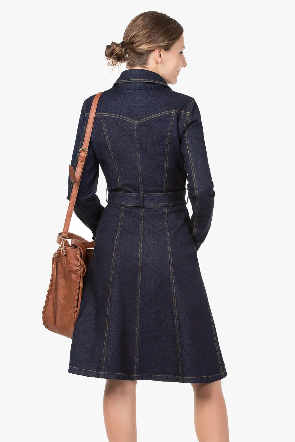 Classic  Stretched Denim Dress-Coat.