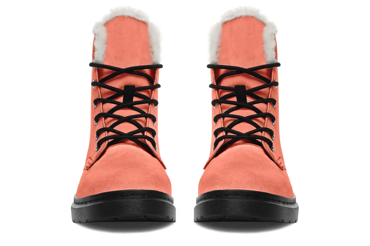 Coral Blush Winter Boots - Warm Micro-Suede Doc-Style Boots Lined with Vegan Wool