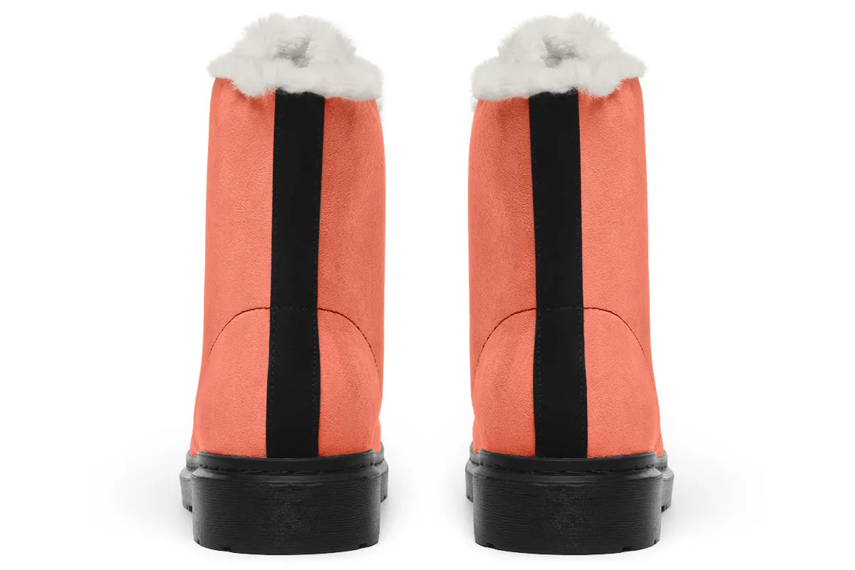 Coral Blush Winter Boots - Warm Micro-Suede Doc-Style Boots Lined with Vegan Wool