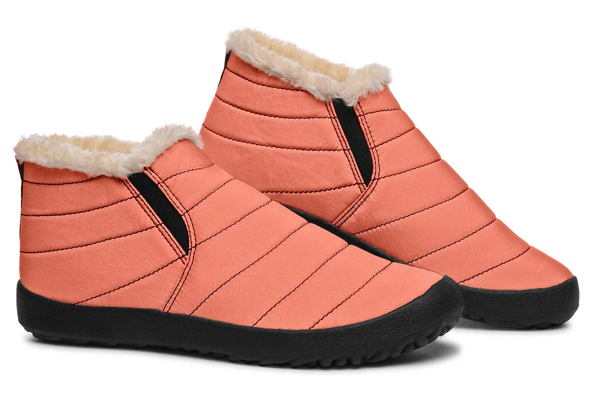 Coral Blush Winter Sneakers - Warm & Easy Slip-On Shoes Lined with Vegan Wool with Anti-Slip Soles