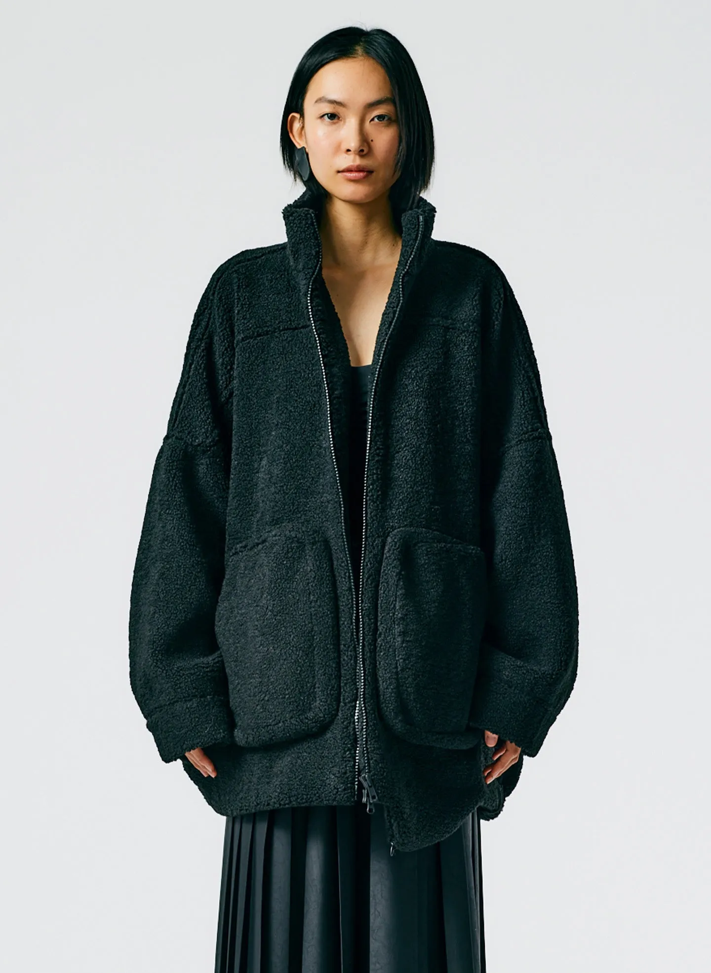 Cozy Fleece Cubic Zip Up Bomber