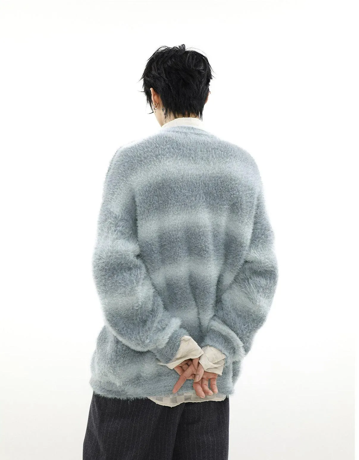 Cozy Gradient Stripes Metal Bar Cardigan