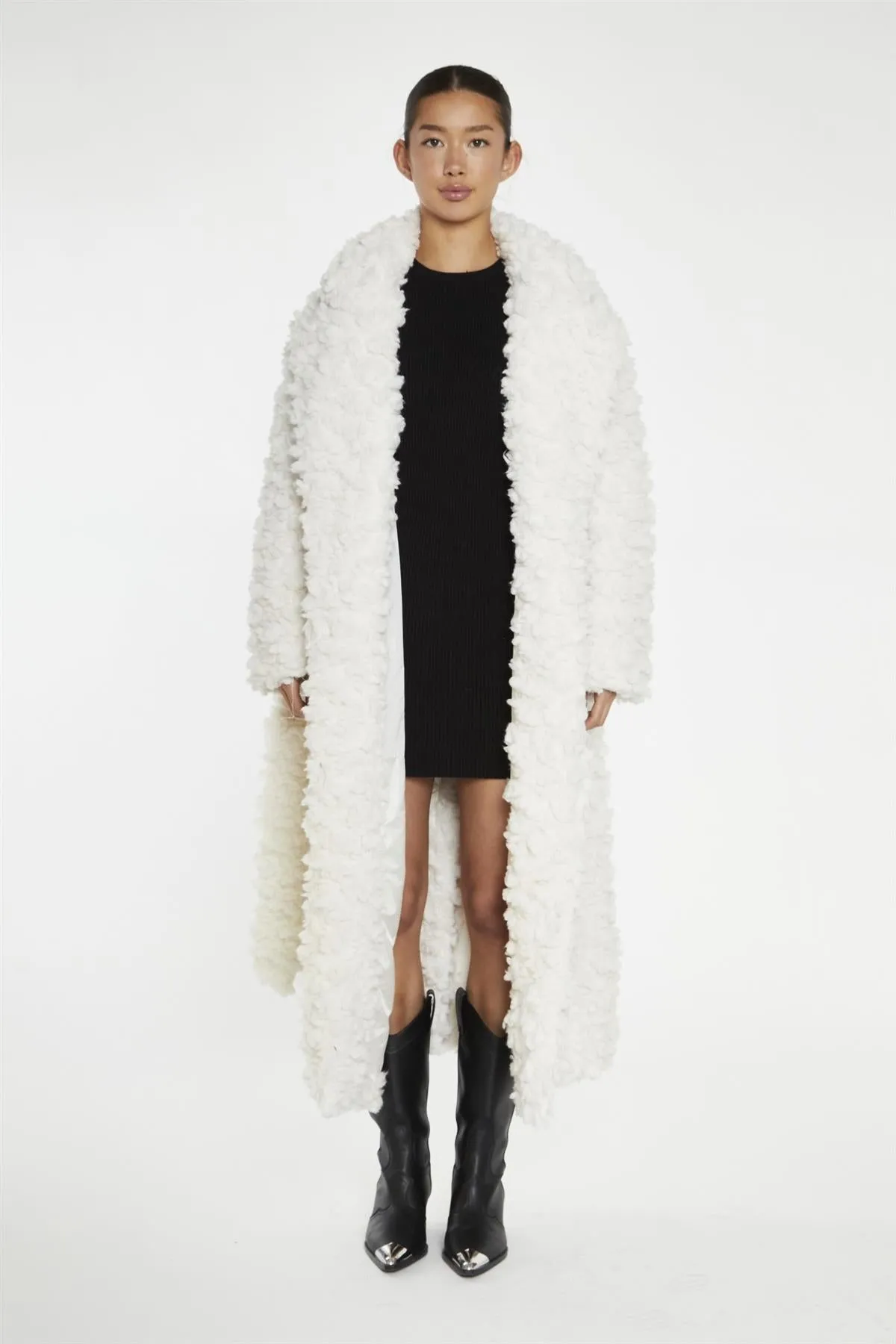 Cream Faux Fur Longline-Coat