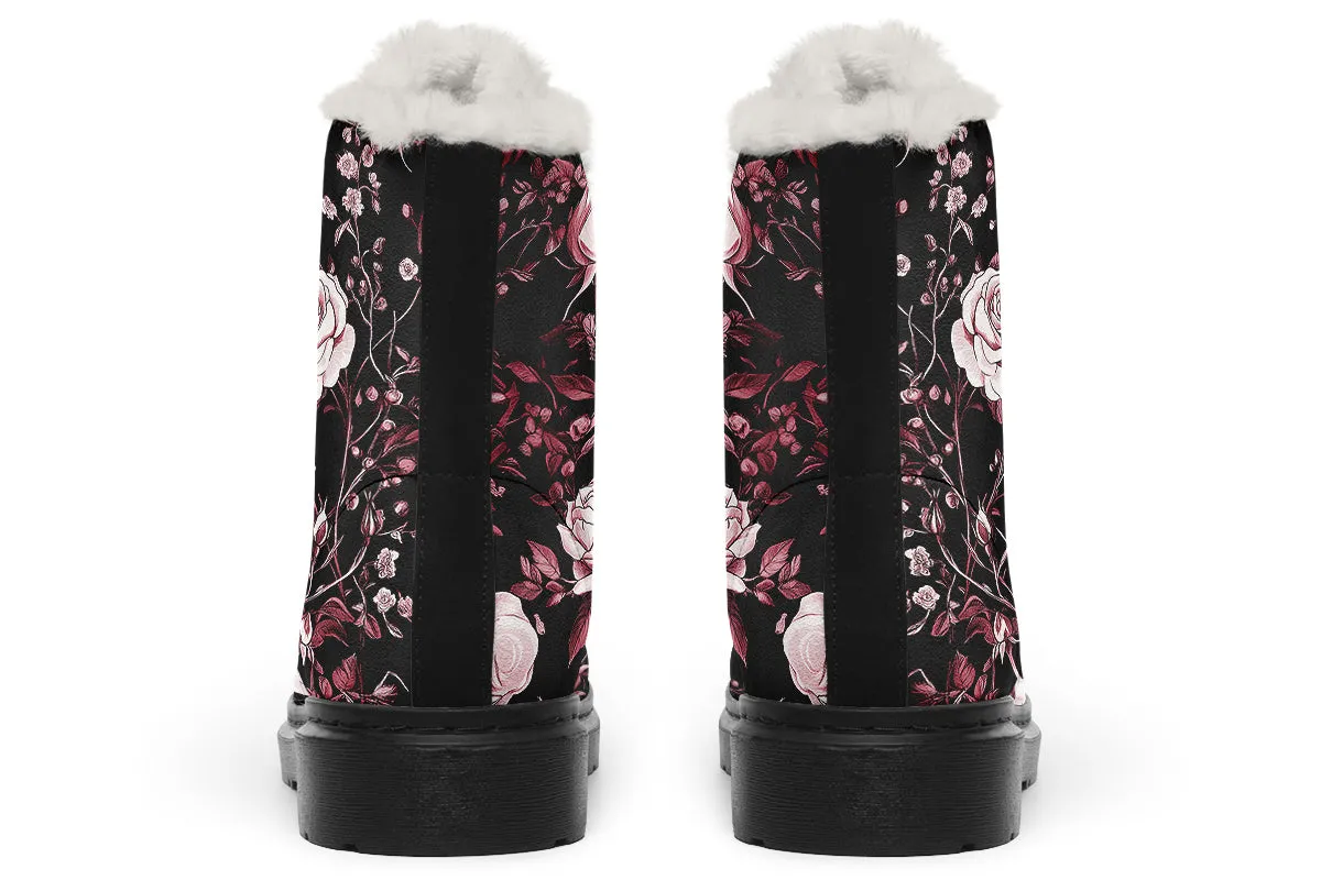 Crimson Rose Romance Winter Boots - Warm Micro-Suede Doc-Style Boots Lined with Vegan Wool