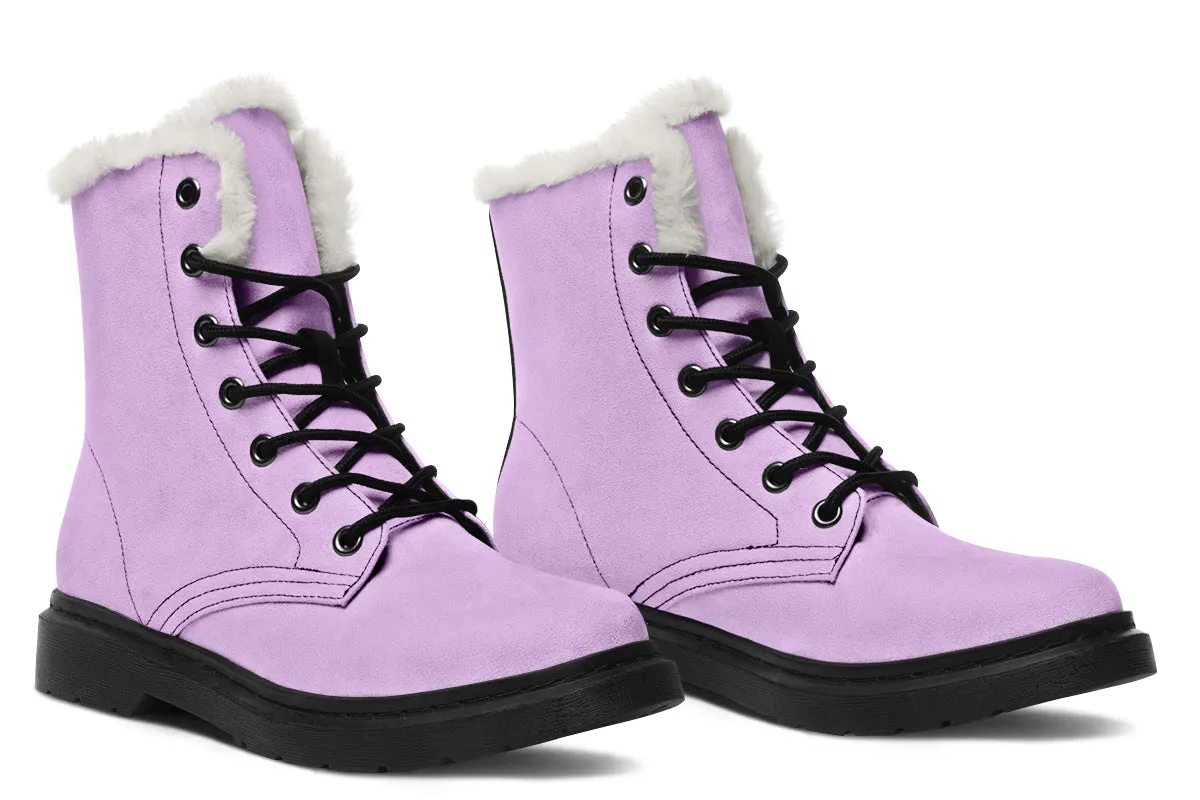 Digital Lavender Winter Boots - Warm Micro-Suede Doc-Style Boots Lined with Vegan Wool