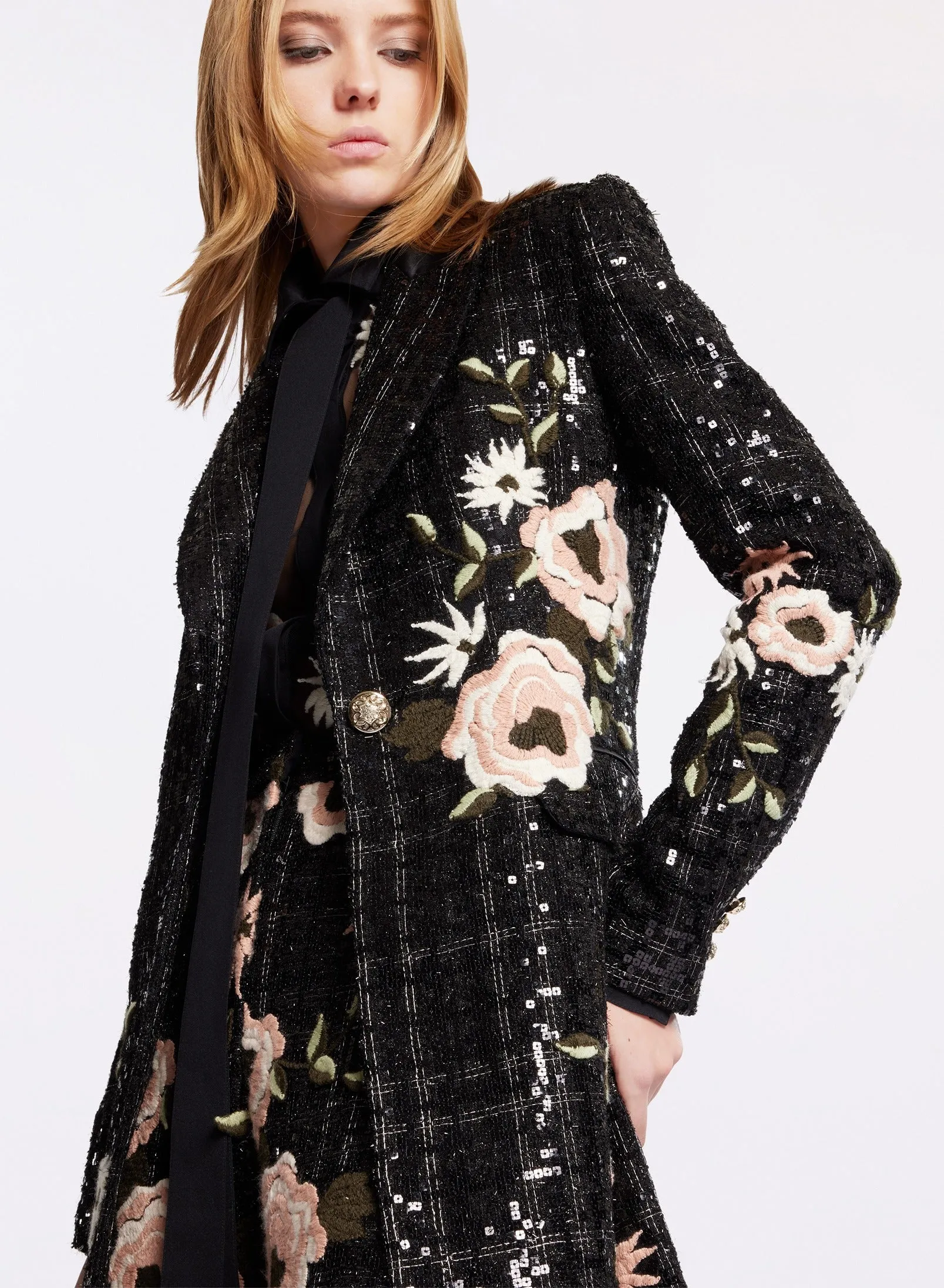 Embroidered Tweed Coat