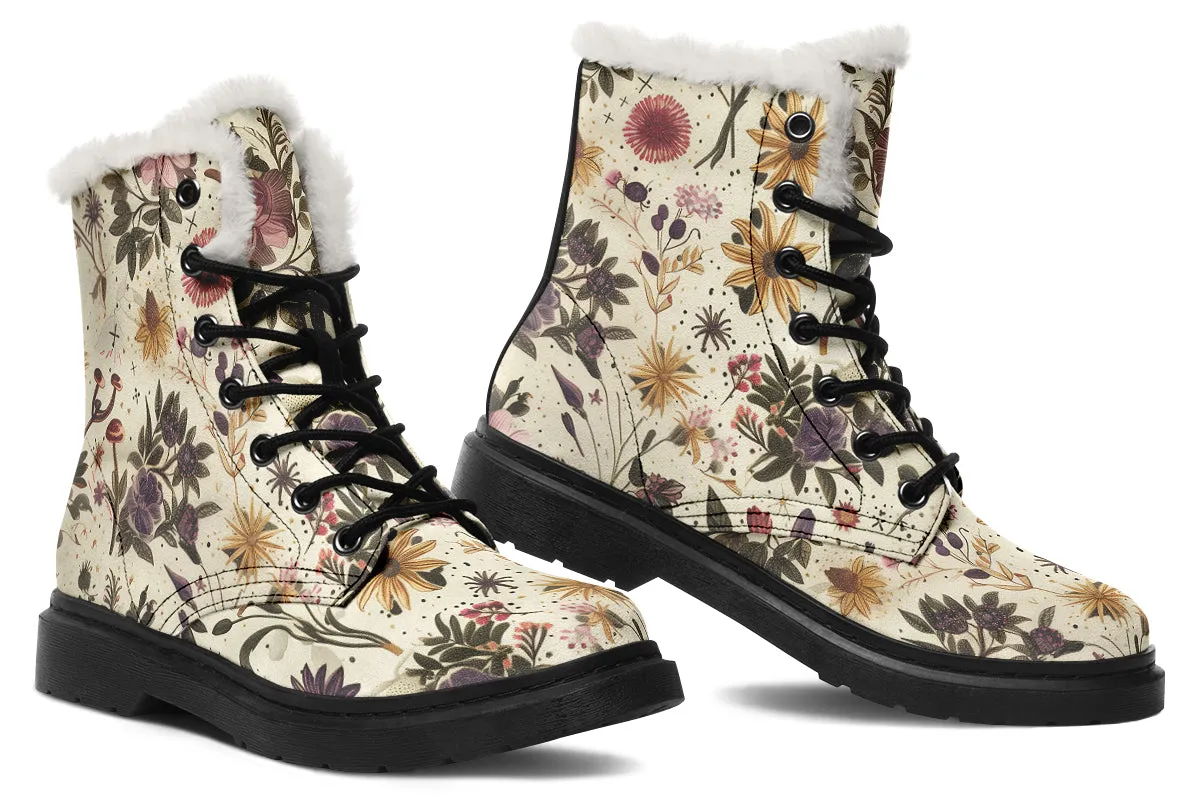 Enchanted Blossoms Winter Boots - Warm Micro-Suede Doc-Style Boots Lined with Vegan Wool