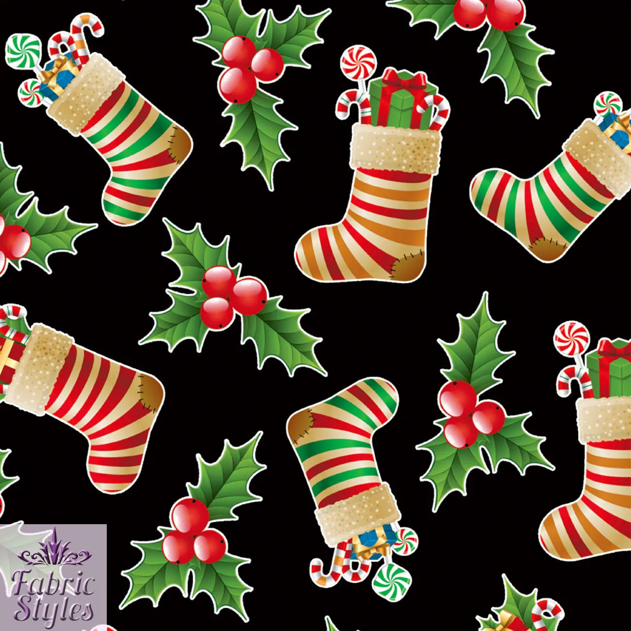 FS078 Christmas Print, Stockings Holly