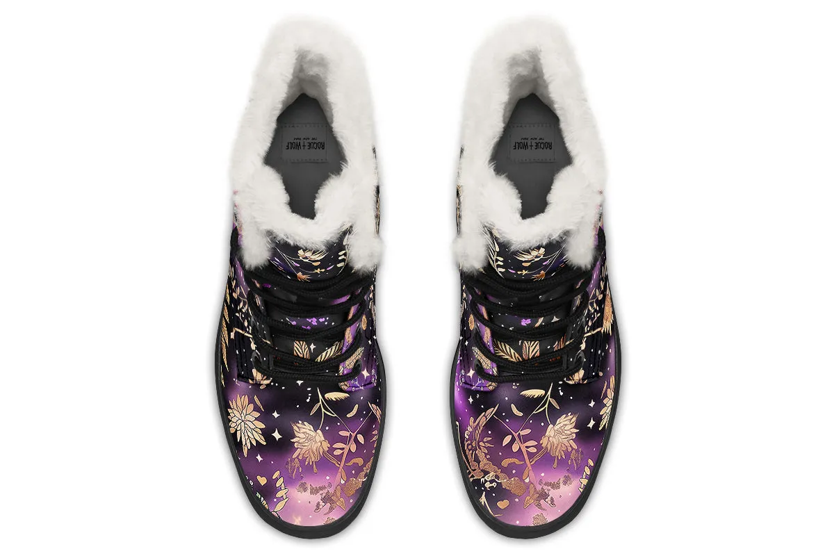 Galactic Bloom Winter Boots - Warm Micro-Suede Doc-Style Boots Lined with Vegan Wool