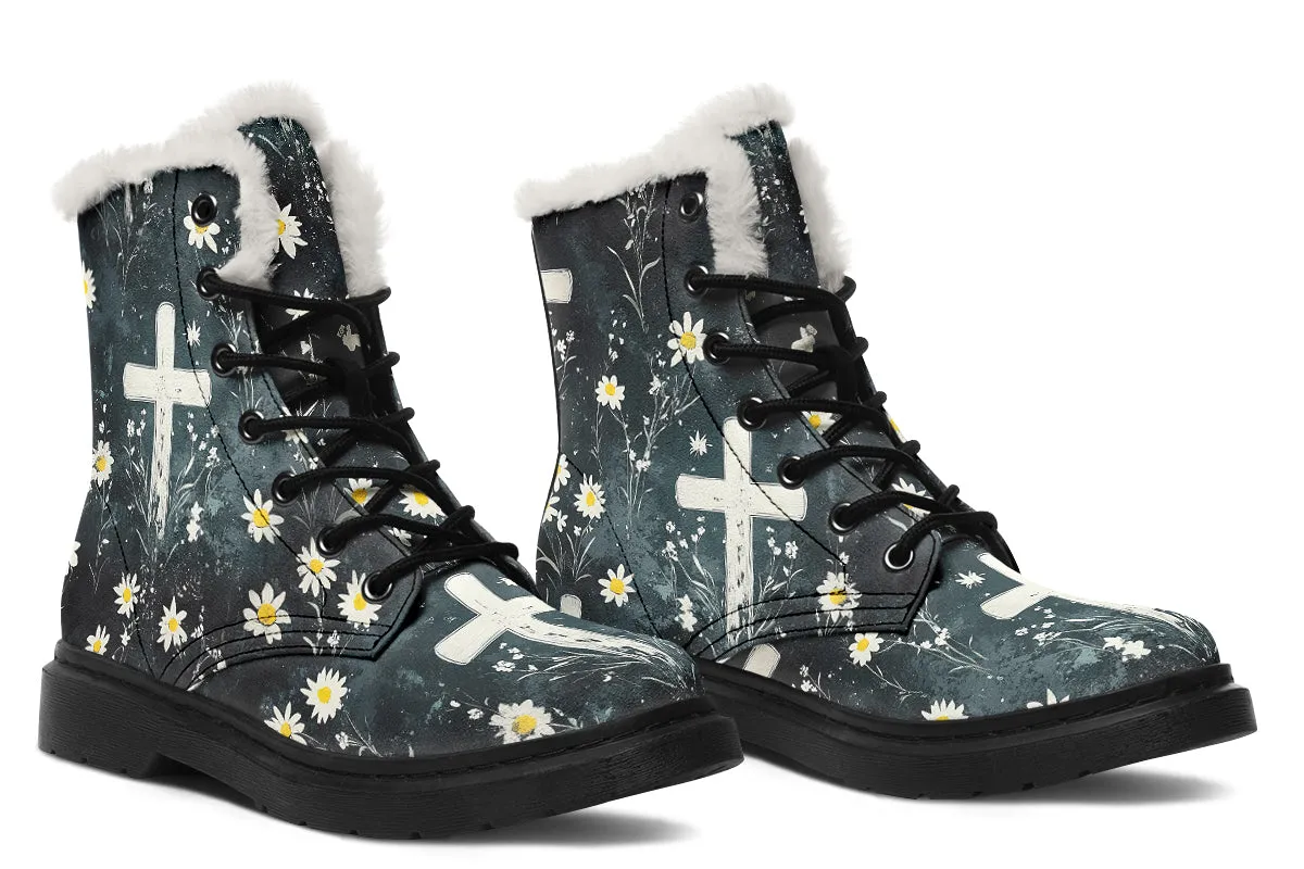 Graveyard Bloom Winter Boots - Warm Micro-Suede Doc-Style Boots Lined with Vegan Wool