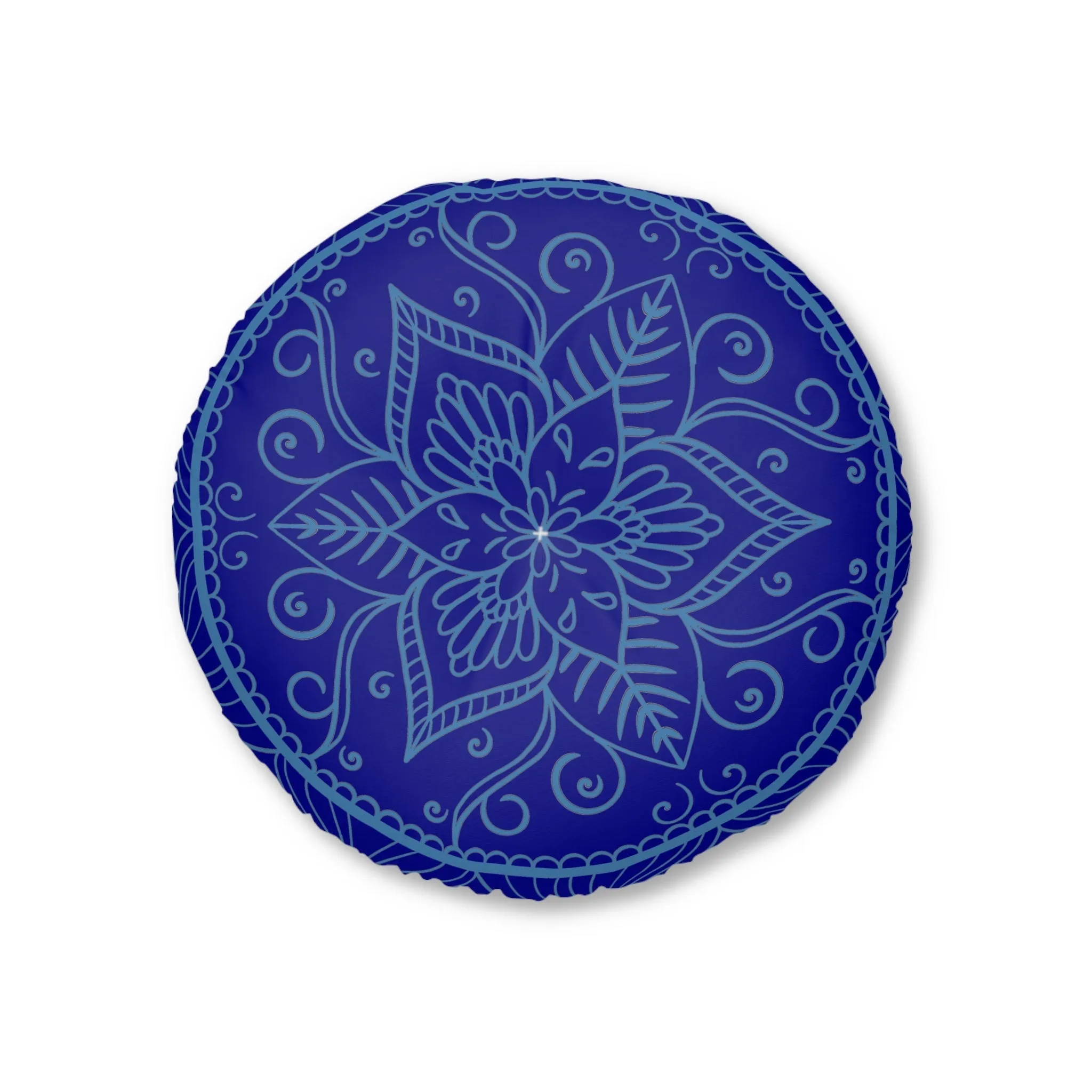 Handmade Mandala Art Floor Cushion - Steel Blue Mandala Art Cozy Tuft