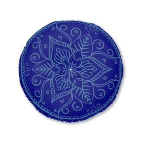 Handmade Mandala Art Floor Cushion - Steel Blue Mandala Art Cozy Tuft