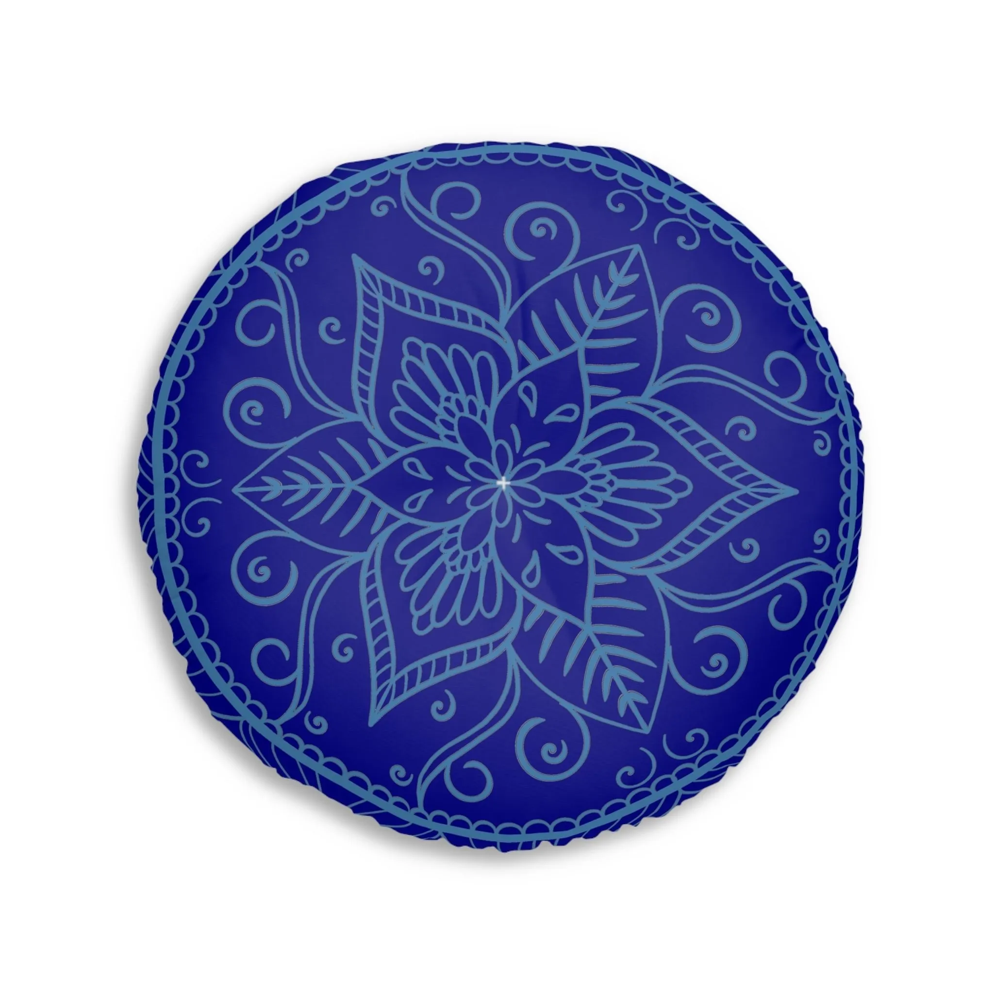 Handmade Mandala Art Floor Cushion - Steel Blue Mandala Art Cozy Tuft