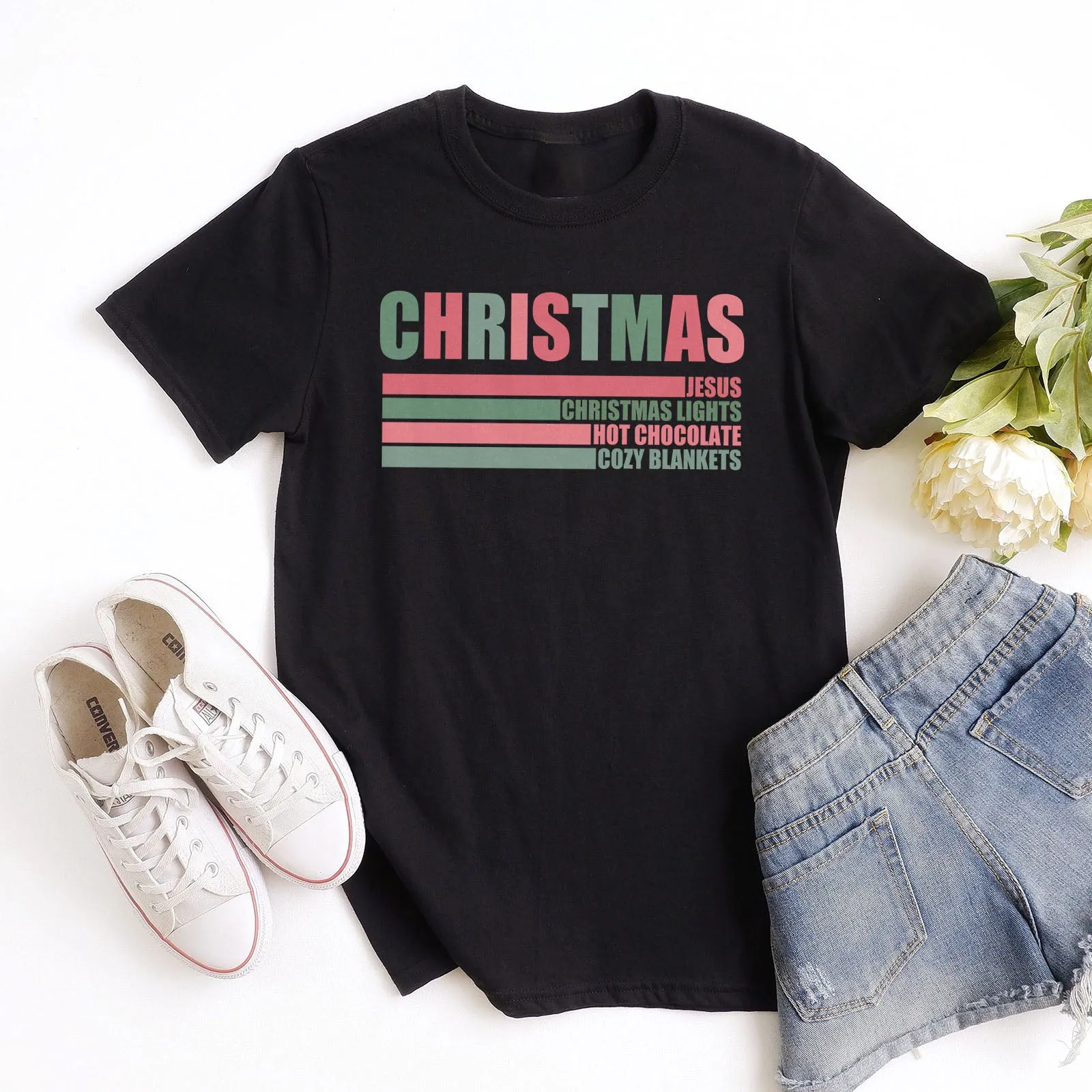 Jesus, Christmas Lights, Hot chocolate, Cozy blankets Tee