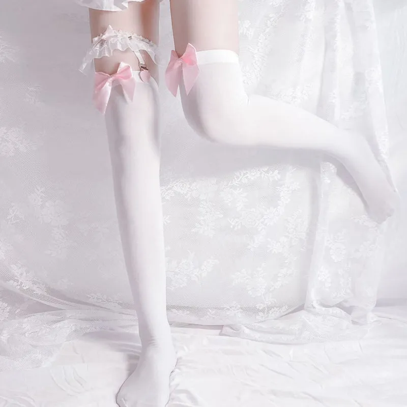 Lace Bow Stockings   Leg Ring Set AD12202