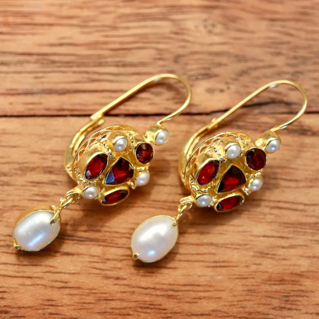 Lady Anne Garnet and Pearl Earrings