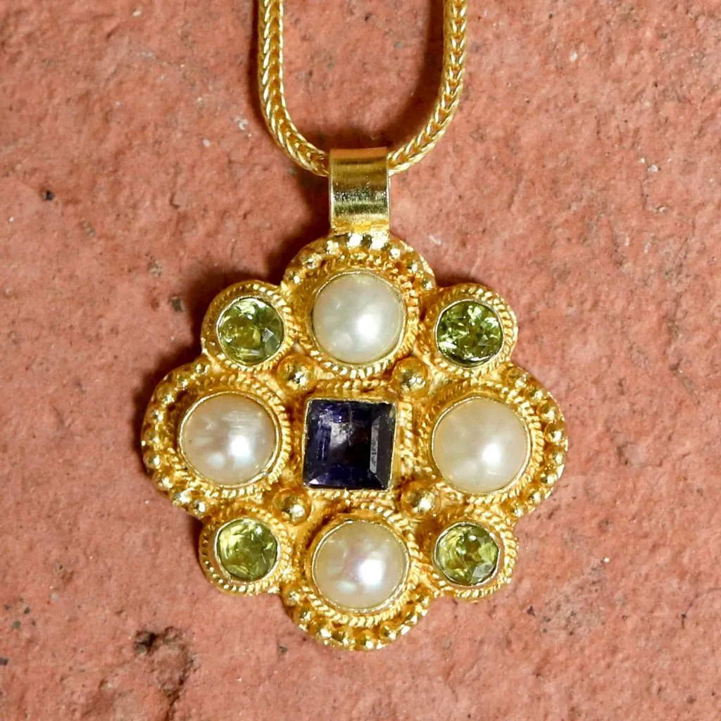 Lady Brighten Pearl, Iolite and Peridot Necklace