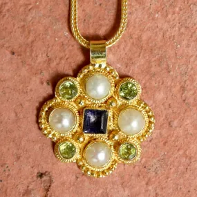 Lady Brighten Pearl, Iolite and Peridot Necklace