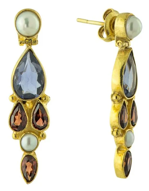 Lady Chatterley Iolite, Garnet and Pearl Earrings