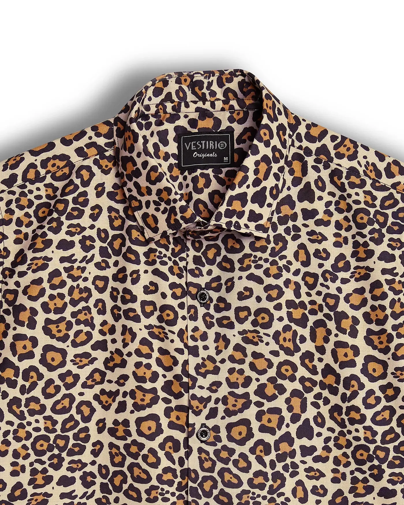 Leopard print half sleeve shirt for men