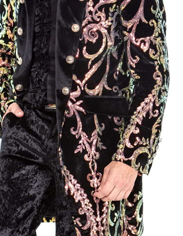 long sequin coat for men, victorian gold