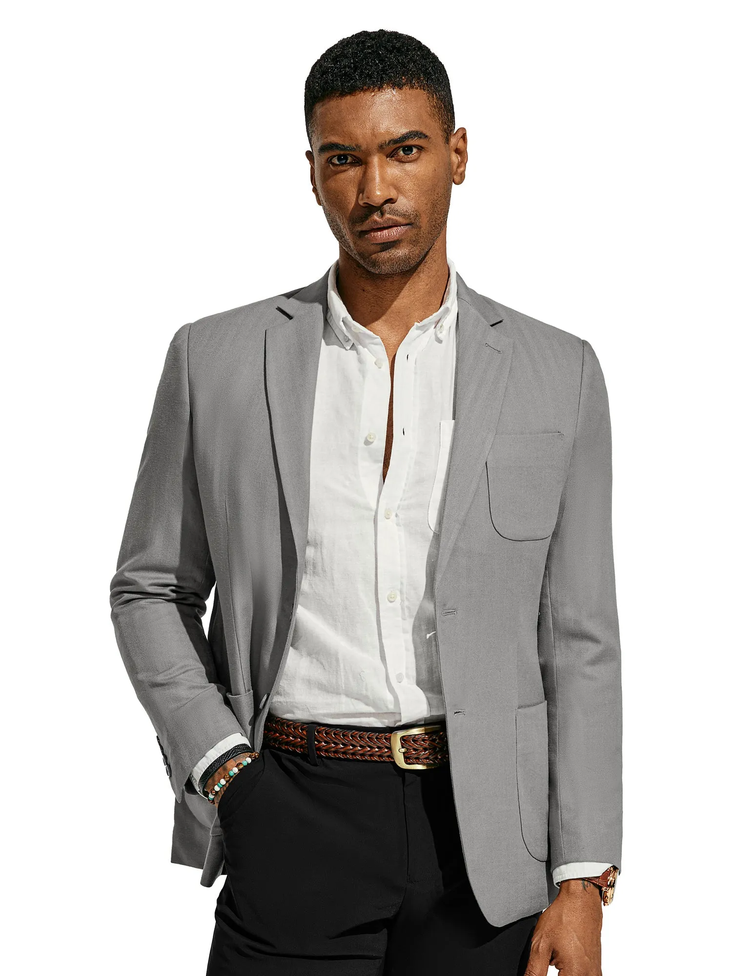 Men Back Slit Blazer Coat Casual Two-Button Notch Lapel V-Neck Suit Coat