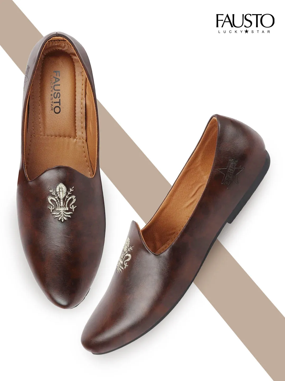 Men Brown Ethnic Slip-On Juttis