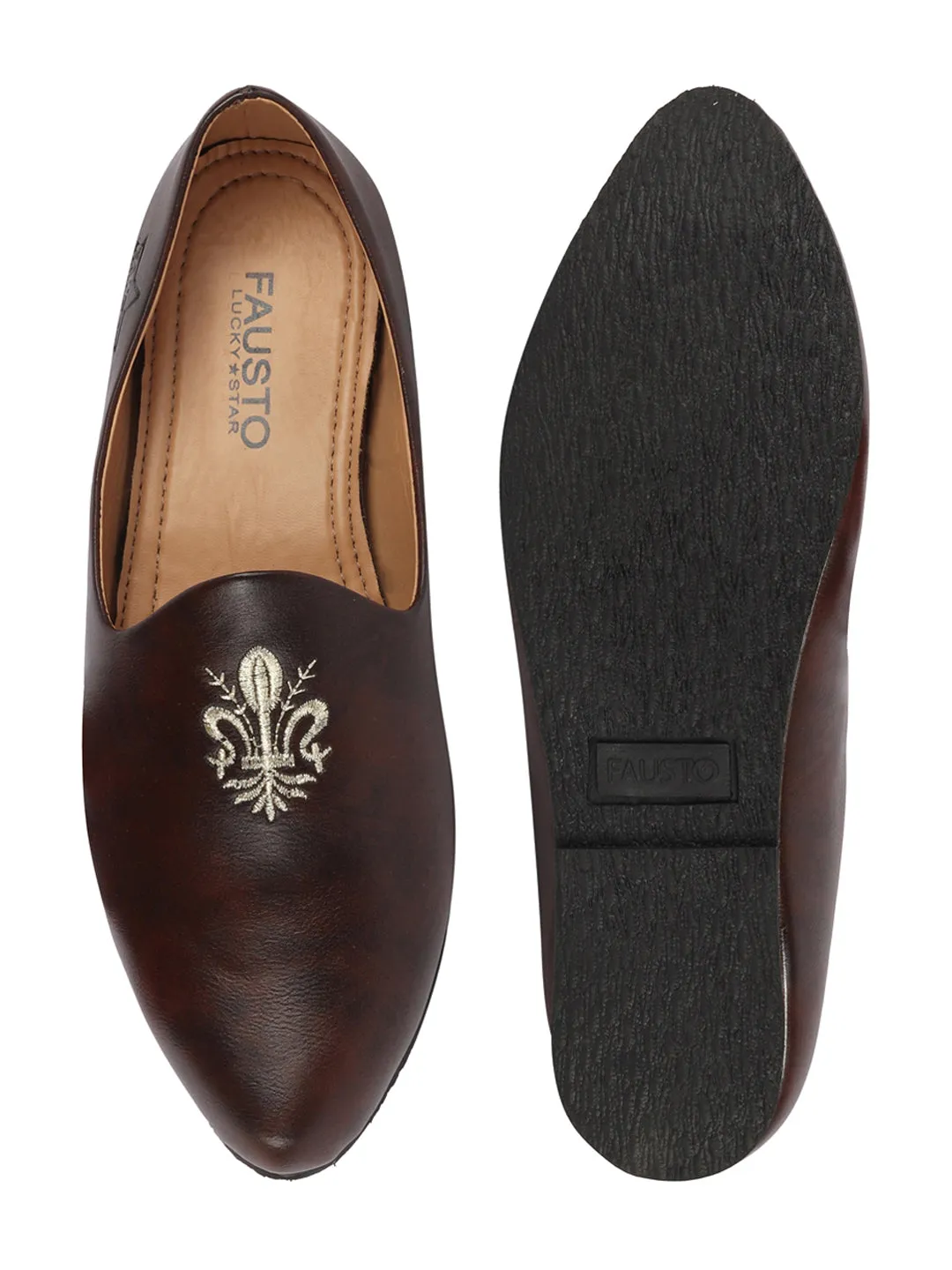 Men Brown Ethnic Slip-On Juttis