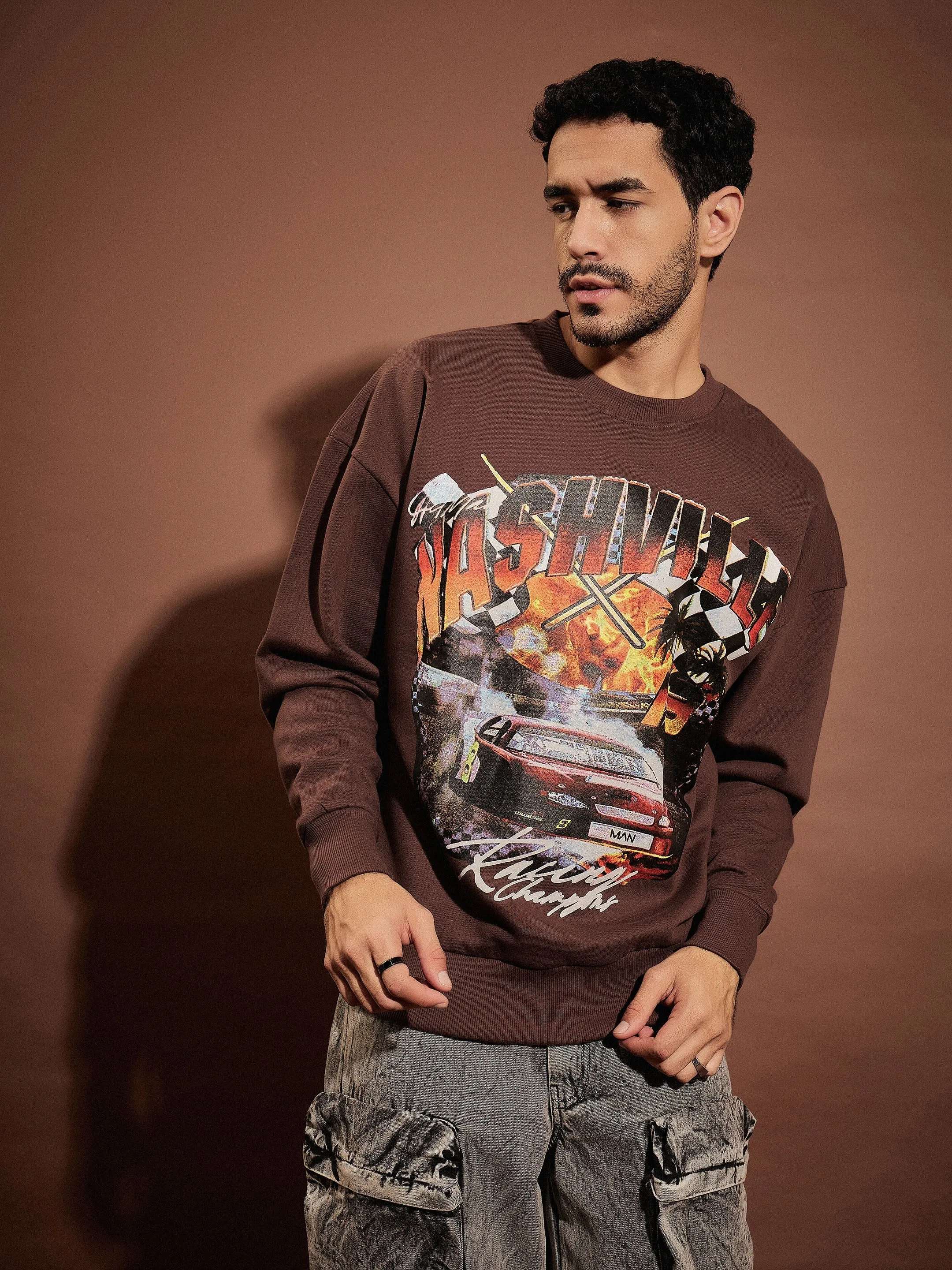 Men Brown NASHVILLE Oversized Sweatshirt