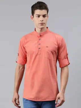 Men Orange Slim Fit Solid Casual Shirt