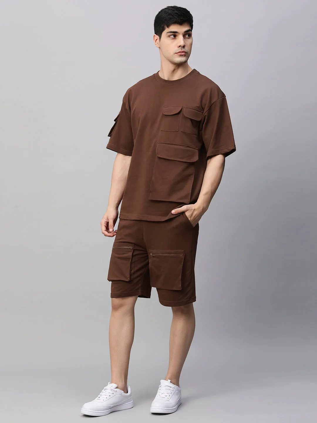 Men Premium Cargo Co-ord Set - Cocoa